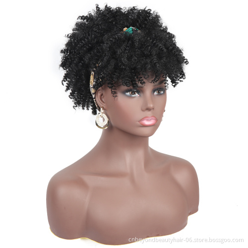 Wholesale Afro Wigs Drawstring short Synthetic wigs Kinky Culry Hair Headband Wig bangs hair extensiona